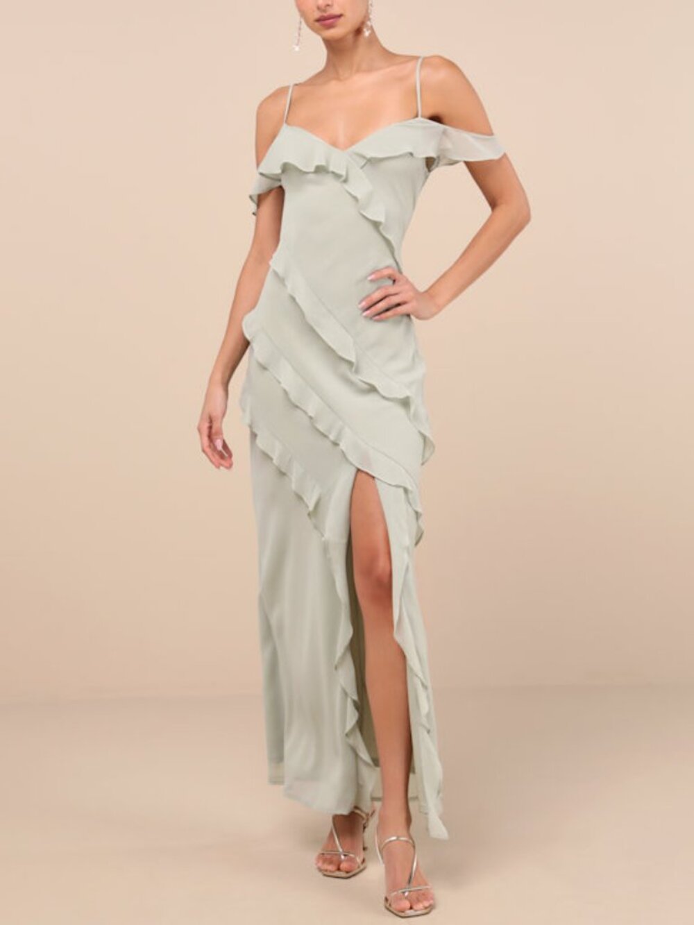 Lulus Light Sage Ruffled Maxi Dress - Size XL